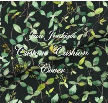 Custom Cushion Cover Black with Green Leaves